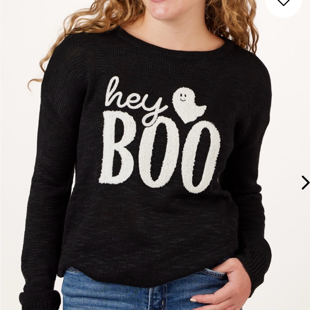 Women's Black 'Hey Boo' Crew Neck Sweater